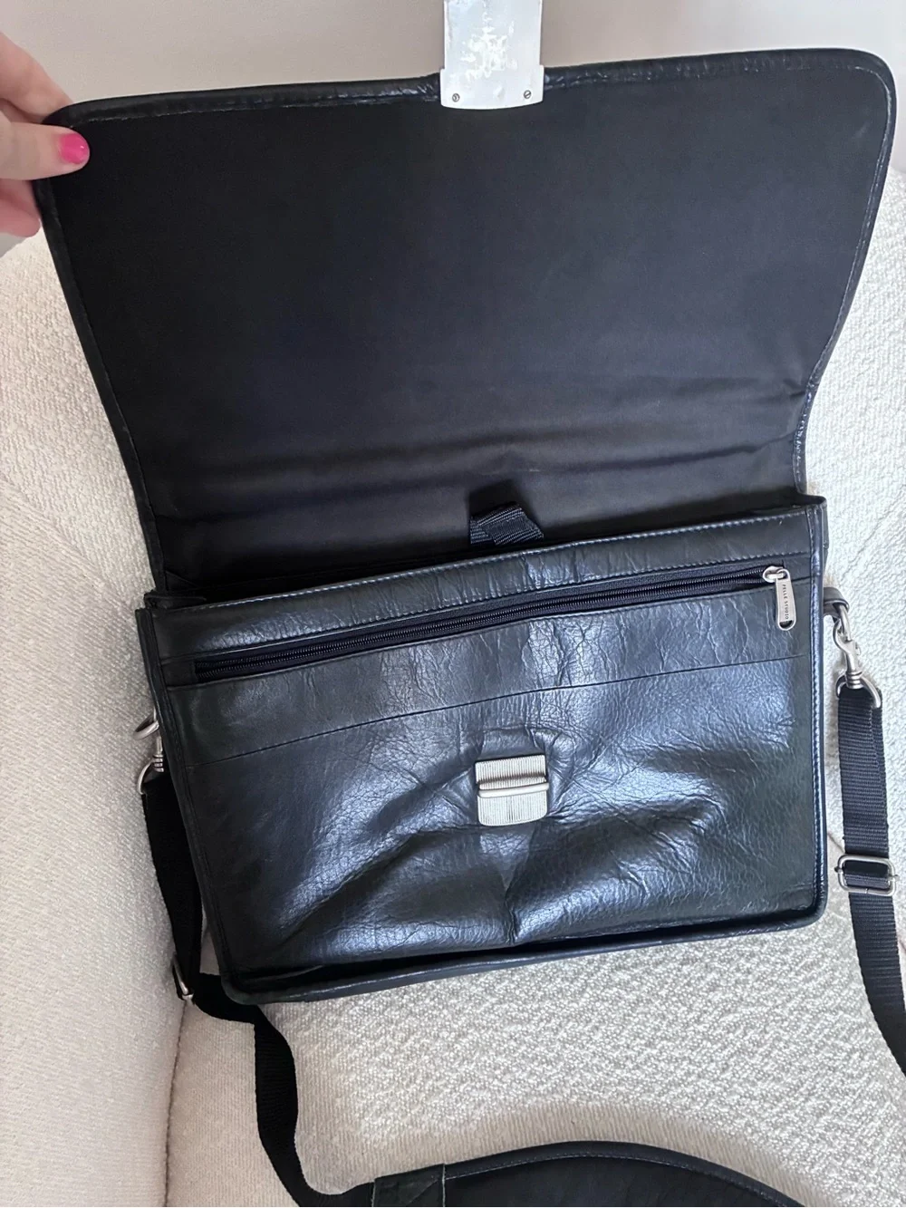 Pelle Studio Green/Black Leather Briefcase Messenger Work Bag
